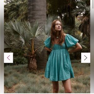 Free People Teal Puff Sleeve Dress